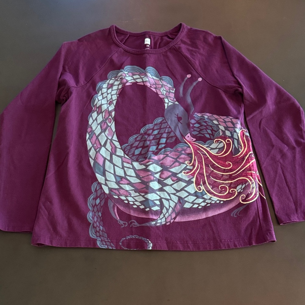 Tea Collection Long Sleeve Dragon Tee - Burgundy and Pink